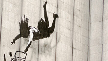 Banksy falling shopper graffiti, London