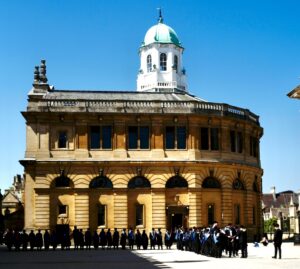 Sheldonian Theatre with students about to attend the matriculation ceremony.