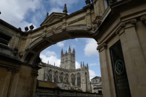 Bath Roman Baths with Bath Abbey as the backdrop